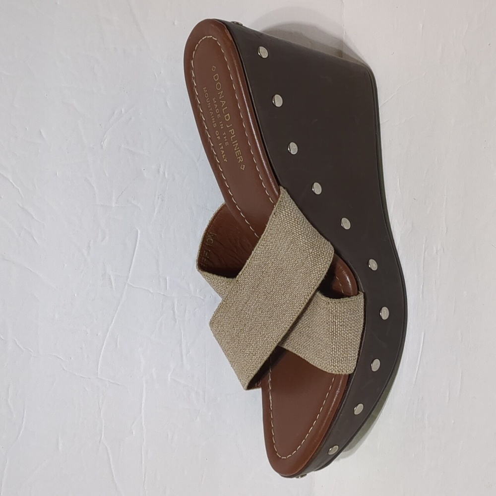 Donald J. Pliner 103 Steffi clog brown  leather tan canvas sandal women size 10